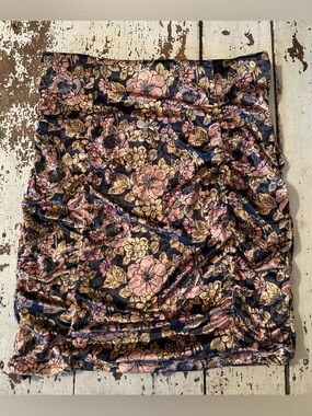 FREE PEOPLE Floral Velvet Ruched Mini Skirt MEDIUM new without tags